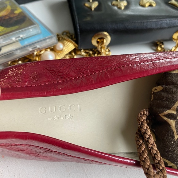 Rare Vintage GUCCI Ladies Drivers Loafers Shoes Red Patent Leather Designer GG - Picture 12 of 13